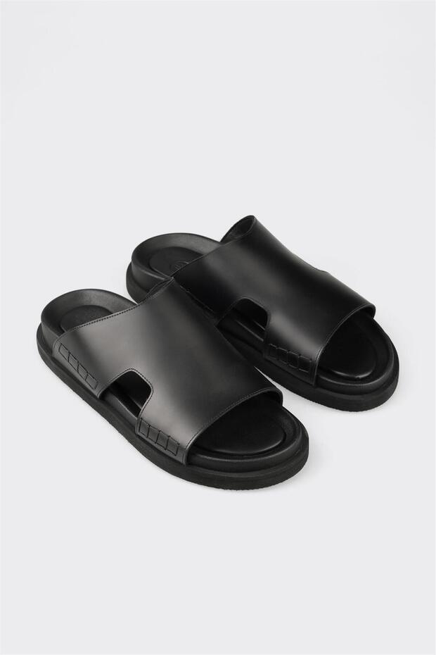 Siyah Deri Erkek Terlik - 2