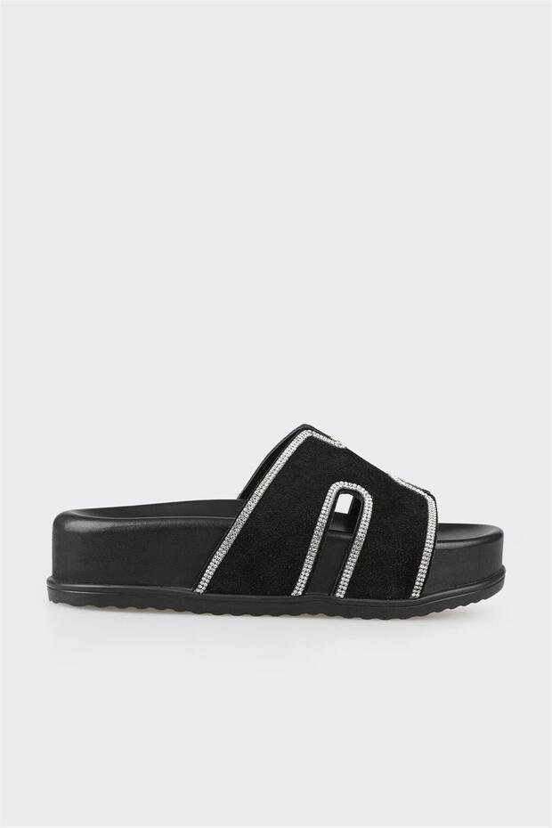 Black Leather Women's Sports Slippers