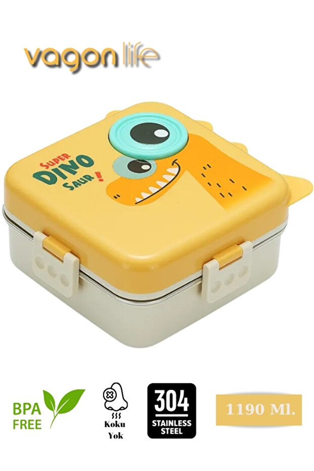 Super Dino New Generation Children's Lunch Box with Three Compartments + Sauce Bowl - Lunch Box 1190 Ml.
