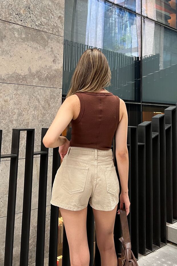 Koyu Kahve Fitilli Askılı Basic Atlet - 7