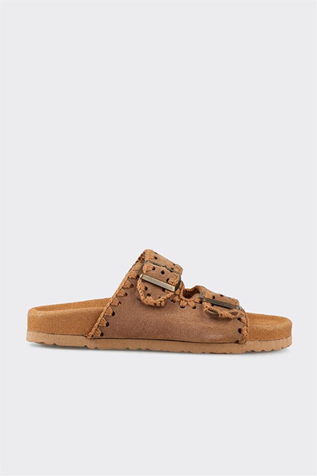 Taba Deri Kadın Düz Terlik - 1