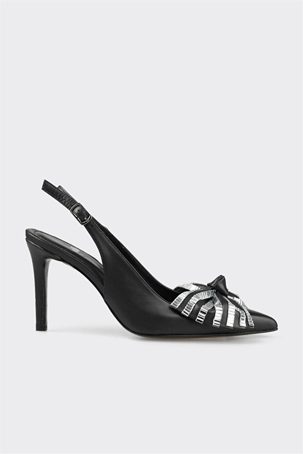 Black Leather Women's Heeled Shoes