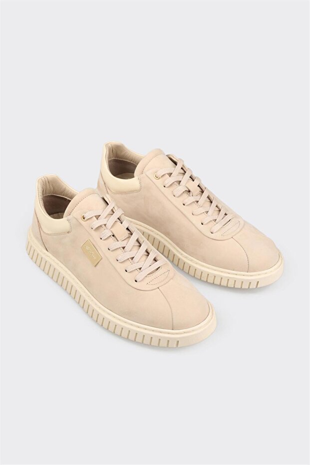Beige Leder Herren Freizeitschuhe - 2