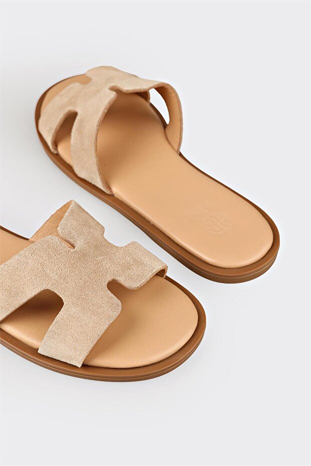 Naturel Deri Kadın Düz Terlik - 5