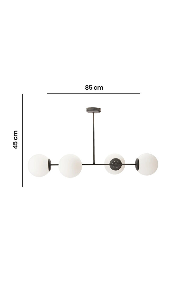 Lighting Cam 4'lü Modern Avize - Siyah - 85 cm - 5