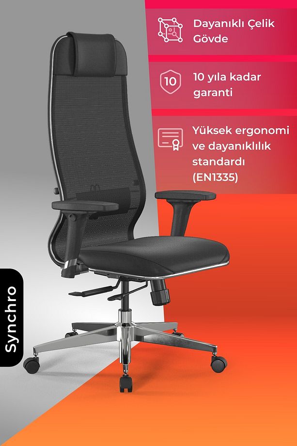 Ergolife Synchrosit 10 Ergonomik Deri Ve Fileli Ofis - Yönetici Koltuğu / Çalışma Sandalyesi - 1d1.d - 1