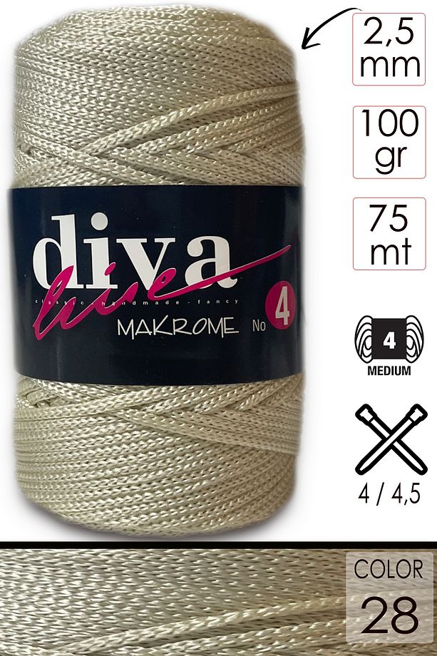 2 Mm - 100 gr Polyester Makrome Ipi 90 Metre Polip Makrome Ip Supla Ip Ve Çanta Ipi- 28 Koyu Krem - 1