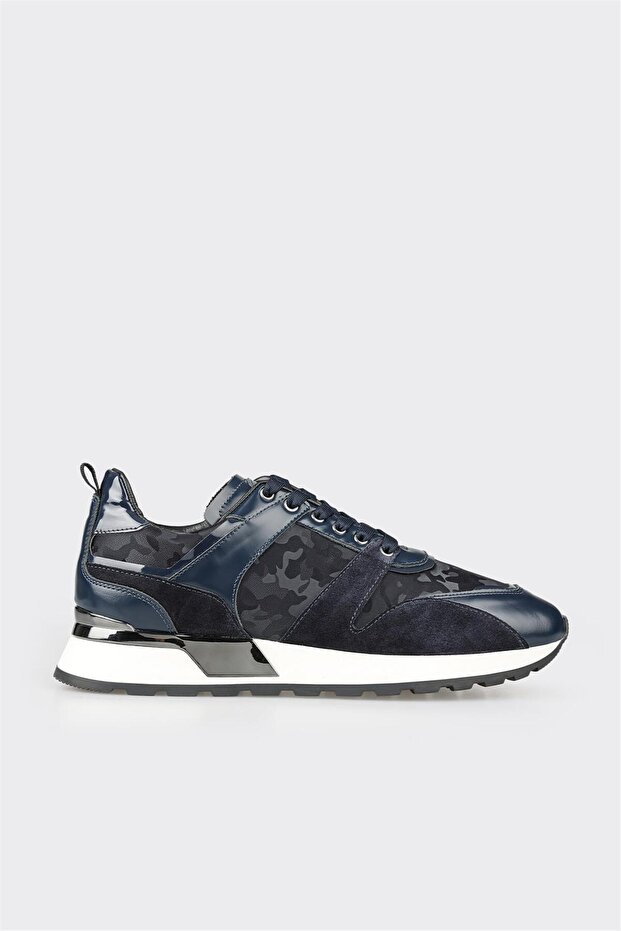 Navy Blue Leather Men's Sports Shoes