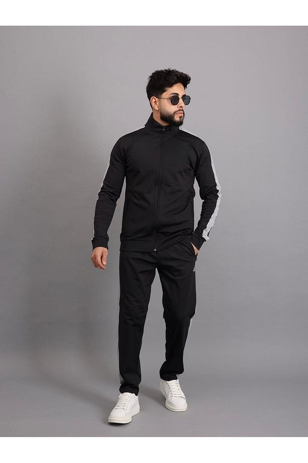 dalgıç kumaş polyester kol şeritli erkek eşofman takım - 1