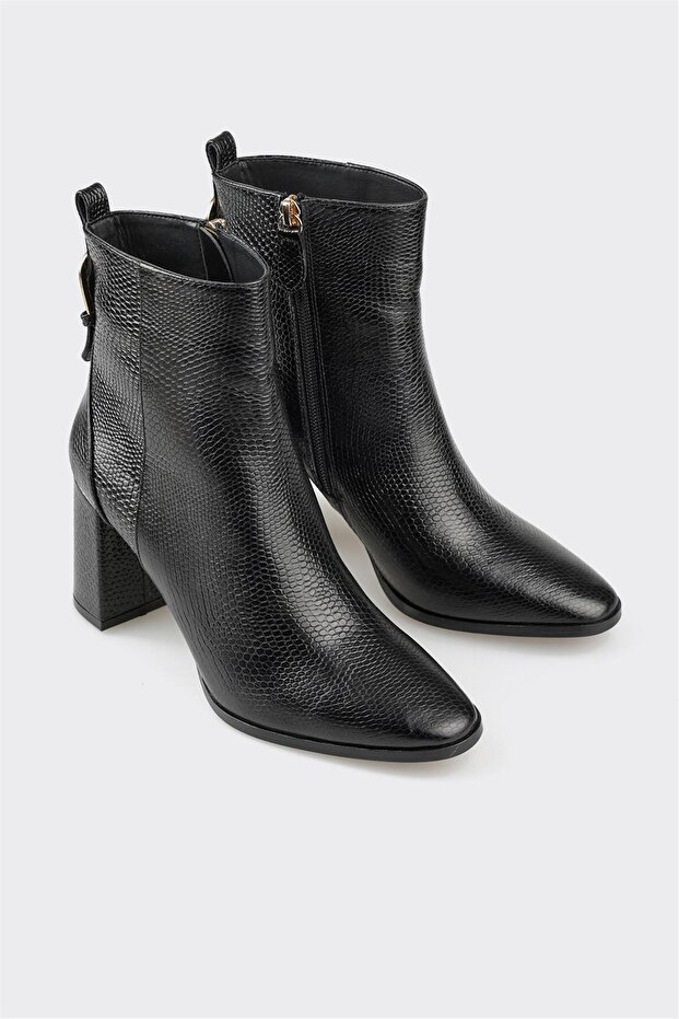 Siyah Deri Kadın Klasik Bot - 2