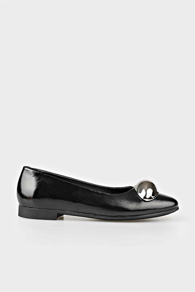 Black Leather Women's Casual Ballerinas