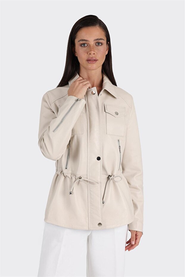 Bej Deri Kadın Ceket - 1