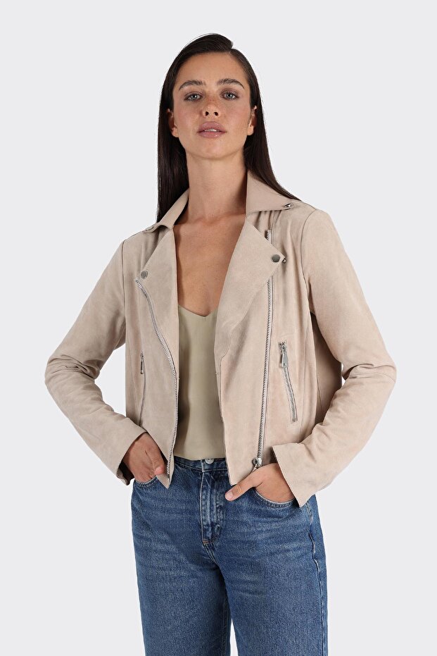 Bej Deri Kadın Ceket - 5