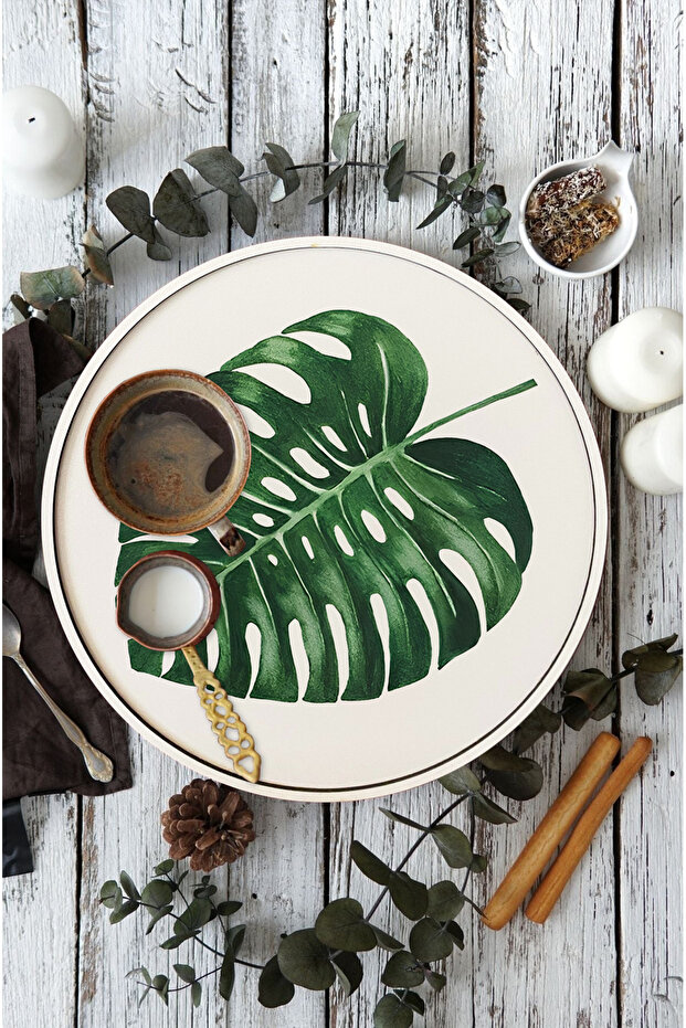 🪴 Tropikal Yaprak Desenli 3’lü Mdf Tepsi Seti - 24 Cm M18 - 1