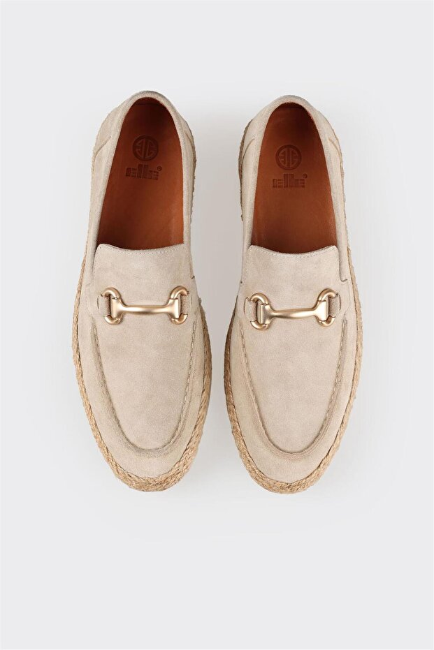 Bej Deri Erkek Espadril - 4