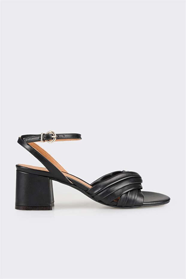 Black Leather Women's Heeled Sandals