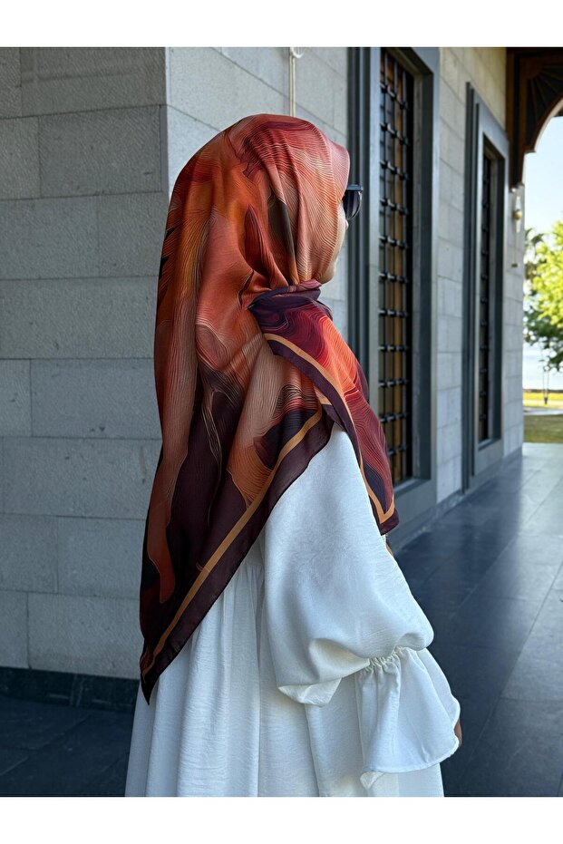 Pamuklu Amber Desen Eşarp-Mürdüm - 5