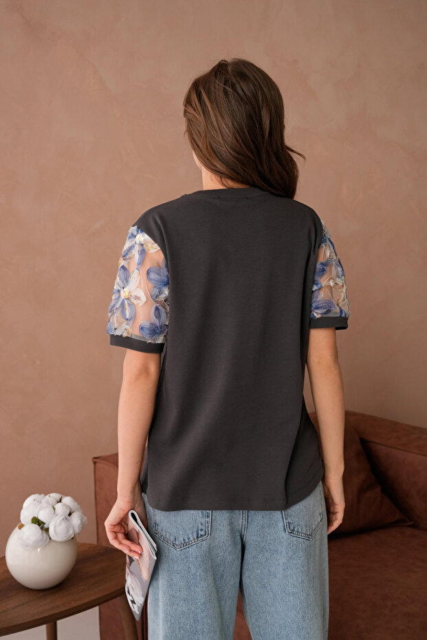 Tül Detaylı Basic T-Shirt - 8