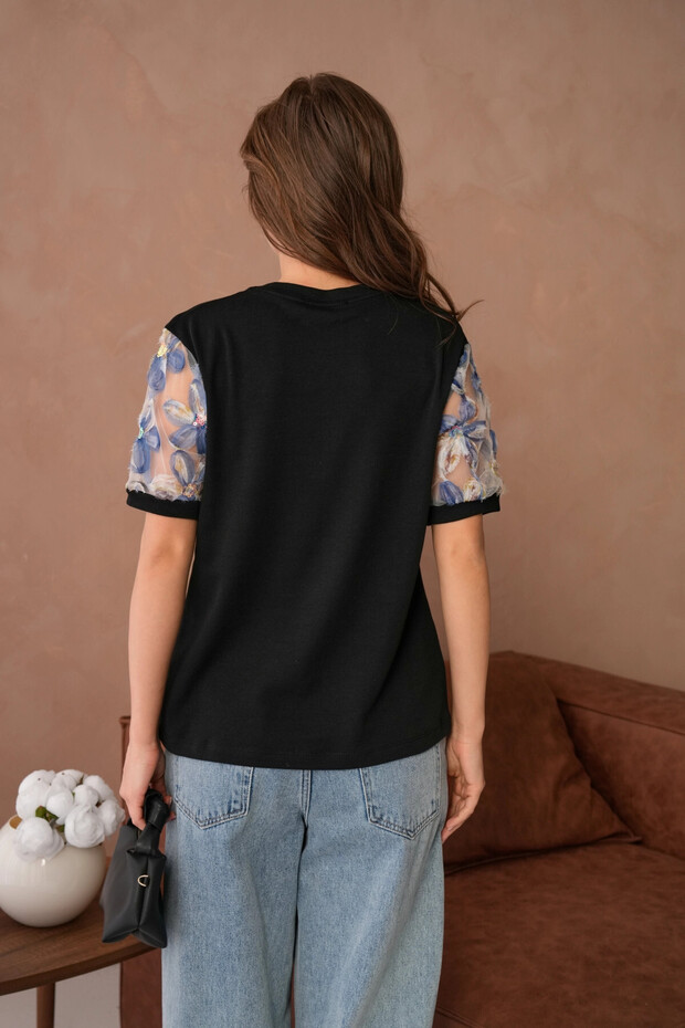 Tül Detaylı Basic T-Shirt - 7