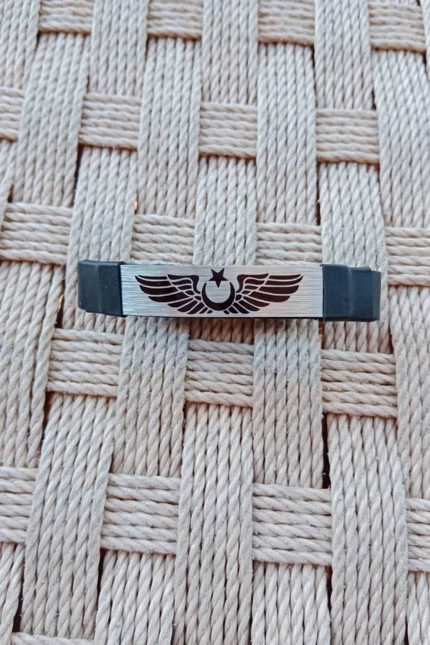 Black Colored Pilot Brovesi Silhouette Genuine Leather Gift Bracelet