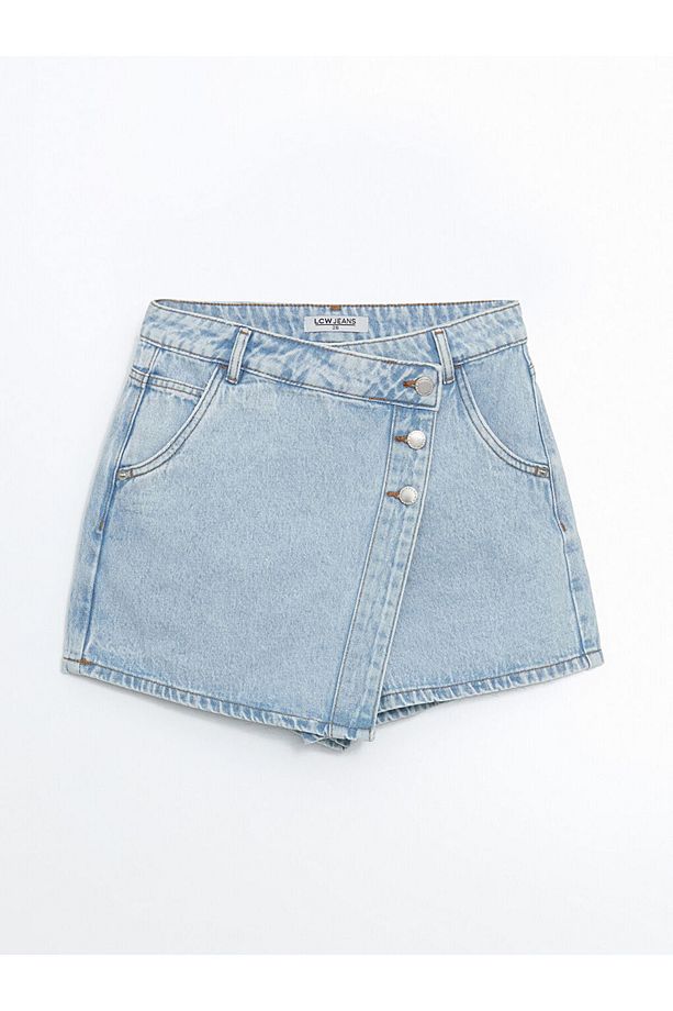 Standart Fit Kadın Jean Şort Etek - 5