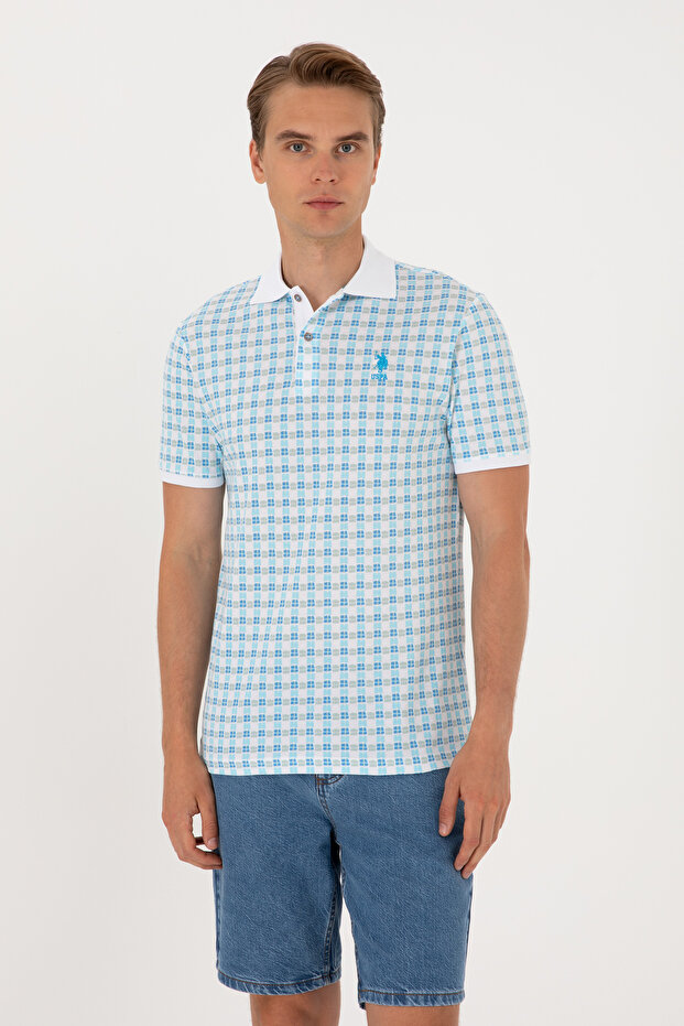 Men's Regular Fit Polo Neck Turquoise Patterned T-Shirt 50299672-Vr093