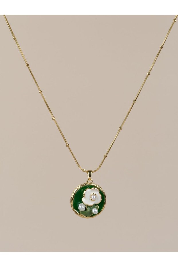 Calyssa White Flower Figured Steel Art Necklace