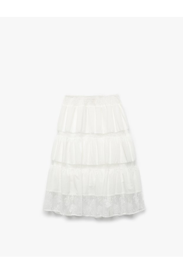 Gipeli Tulle Detailed Layered Cotton Midi Skirt