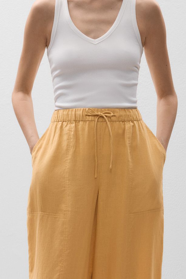 %100 keten barrel fit pantolon - 3