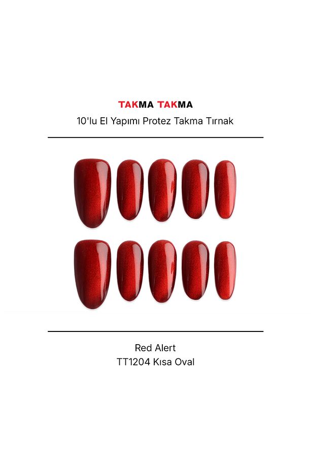 Tekrar Kullanılabilir El Yapımı Protez Takma Tırnak TT1204 - Red Alert - 10'lu M-Kırmızı - 5