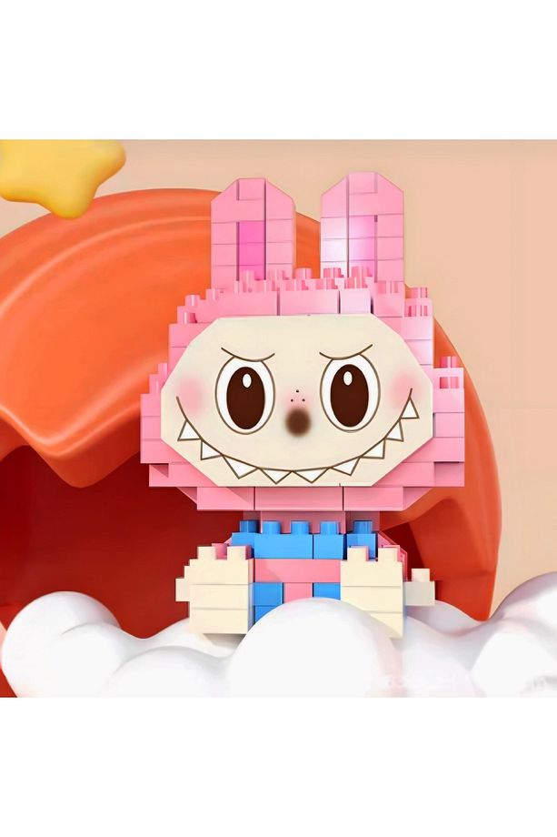 Bricks Labubu Figür Oyuncak Yapım Seti Pembe - Mavi 3D koleksiyon Hobi Hediye - 4
