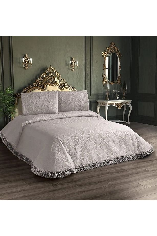 Kapitone Yatak Örtüsü Takımı Çift Kişilik Krem 1 Yatak Örtüsü 225x250cm + 2 Yastık Kılıfı 60x80cm - 1