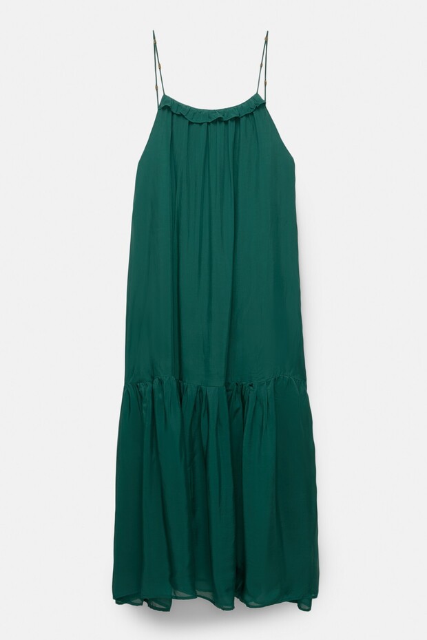 Boncuklu askılı midi elbise - 7