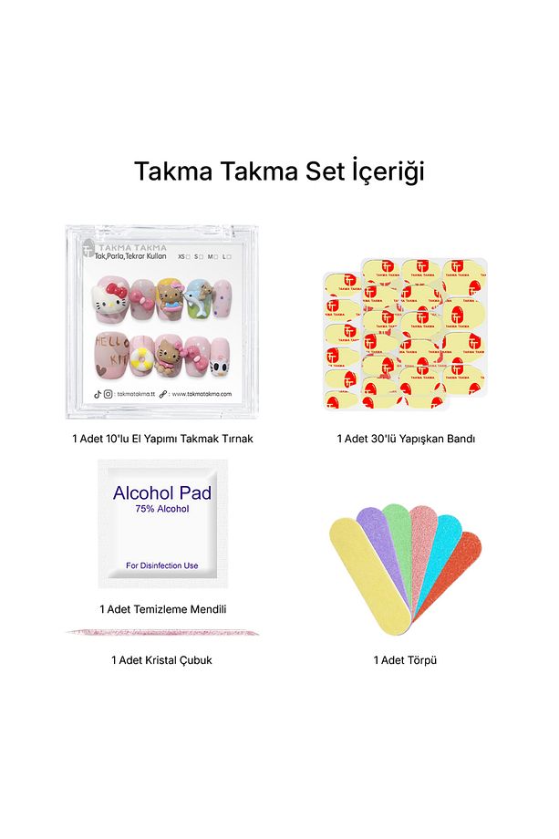 Tekrar Kullanılabilir El Yapımı Protez Takma Tırnak TT1209 - Renklerin Şenliği - 10'lu S-Renkli - 7