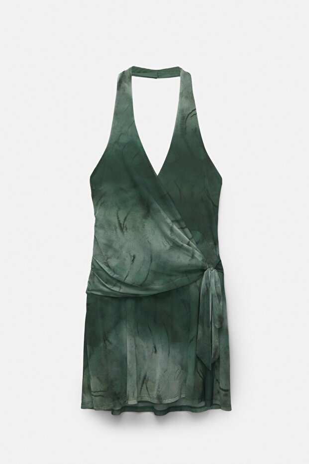 Batik desenli kısa tül elbise - 6