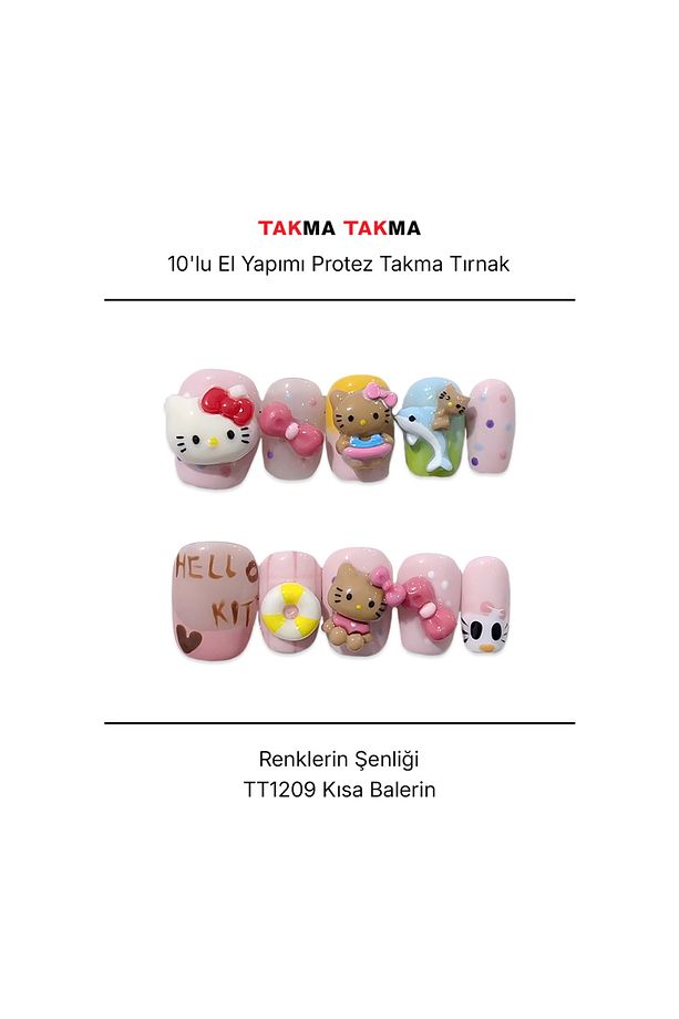 Tekrar Kullanılabilir El Yapımı Protez Takma Tırnak TT1209 - Renklerin Şenliği - 10'lu S-Renkli - 6