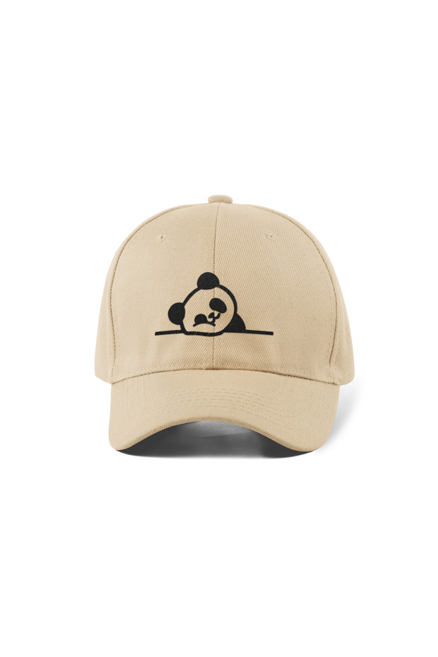 Panda Embroidered Hat – Cream 100% Cotton Gabardine Unisex Model
