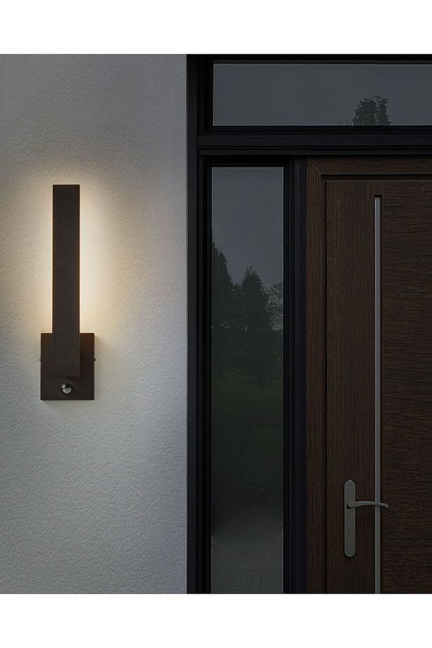 Siyah LED Dış Mekan Duvar Apliği, Hareket Sensörlü, Modern ve IP44 Korumalı - 2