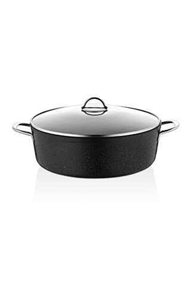 3312 - 2 Pieces - Biogranit, 34X9.5 cm - 7.3 Liters, Large, Deep Casserole Pot with Black Body, Platinum Detail