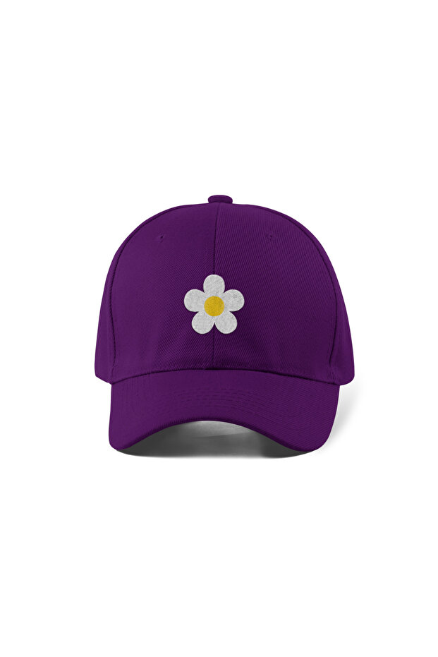 Daisy Embroidered Hat – Purple 100% Cotton Gabardine Unisex Model