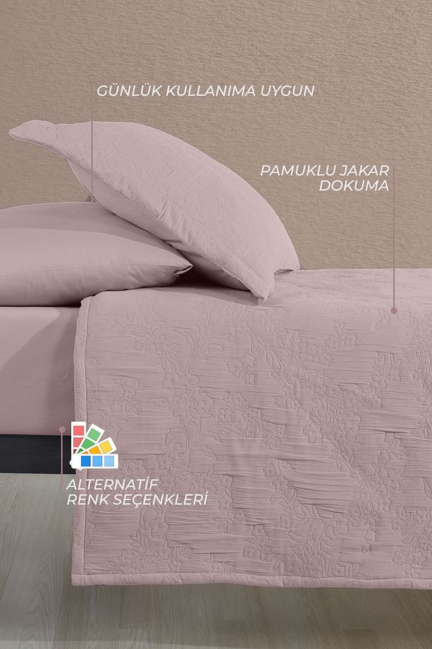 Nice Tek Kişilik Yatak Örtüsü 2 Parça (180x240 cm) Gülkurusu - 3
