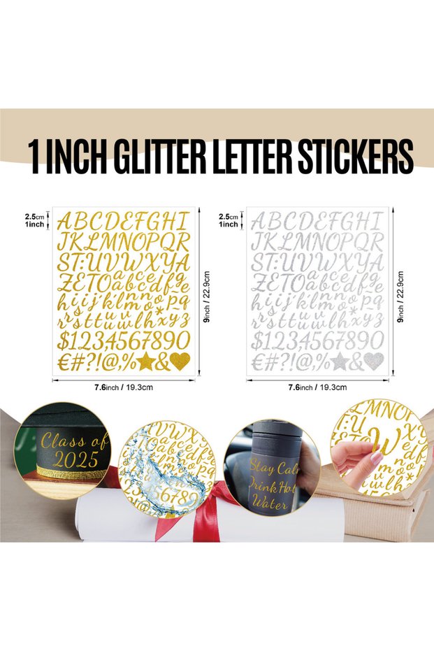 2pcs 2pcs Golden letter sticker 1-inch waterproof graduation decoration craft gift DIY Golden glit