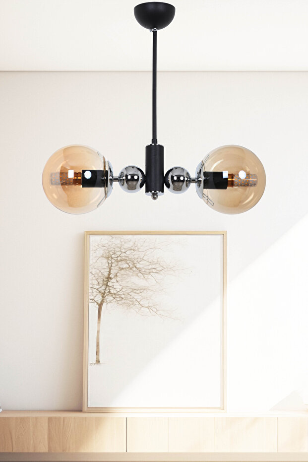 Orbic Siyah Krom 2 Bal Camlı Avize - 1