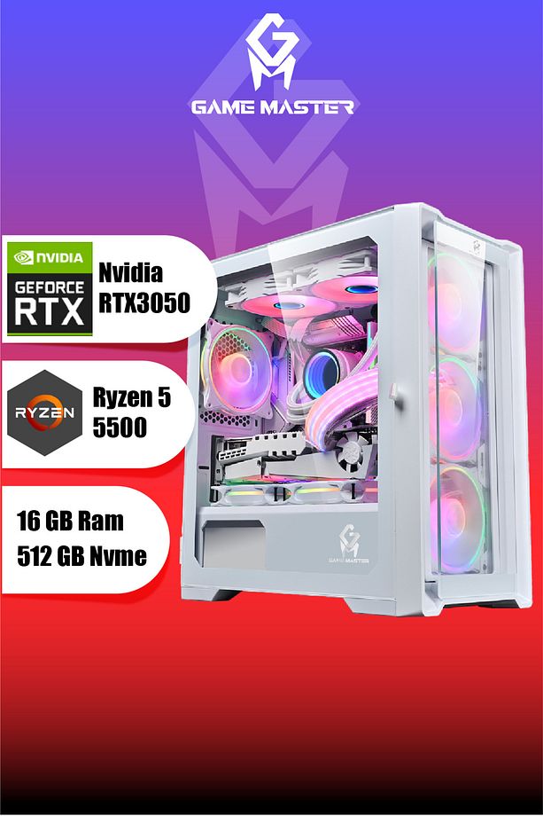 Full Sistem Set Hydra 3050 Ryzen 5 5500 CPU 16GB RAM 512GB M.2 RTX3050 23.8" 165hz Monitör Gaming Pc - 3