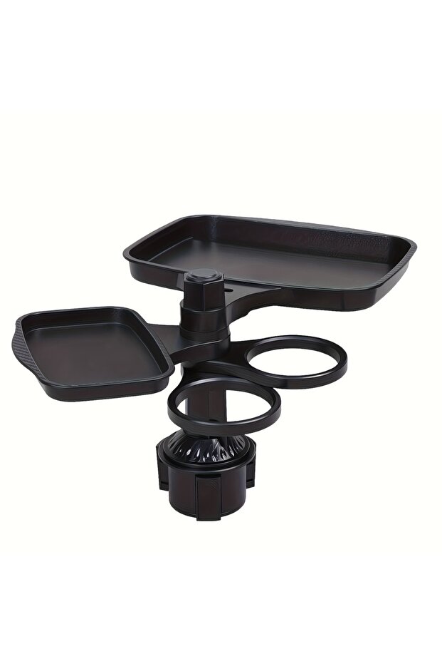 black 3-in-1 Detachable Car Cup Holder Tray-Expandable Food Table with 360° Rotating Design,Sturdy B