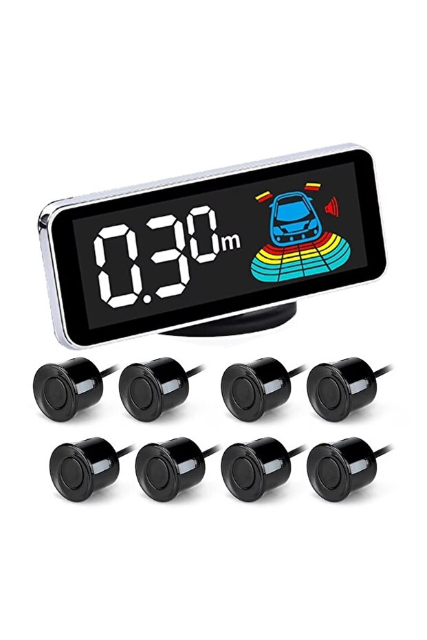 Black front and rear parking sensors with 8 sensors, with LCD display and audible warning - 2