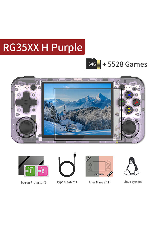 Purple TR 64G ANBERNIC RG35XX H Handheld Game Console Linux 3.5 inch IPS Screen H700 Retro Video Gam