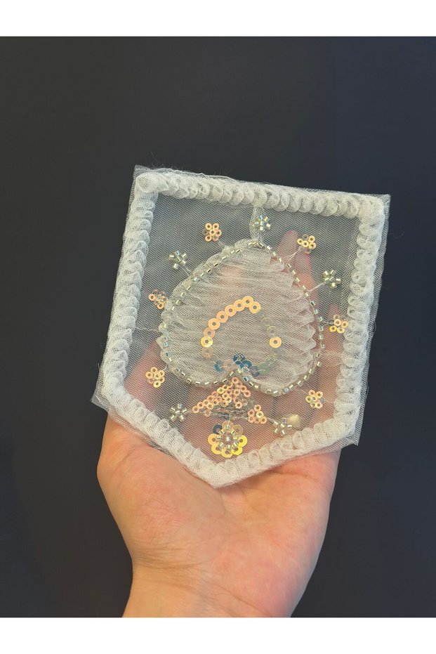 14X12 cm Bead Sequin Embroidery Pocket Embroidery Sewing Applique White