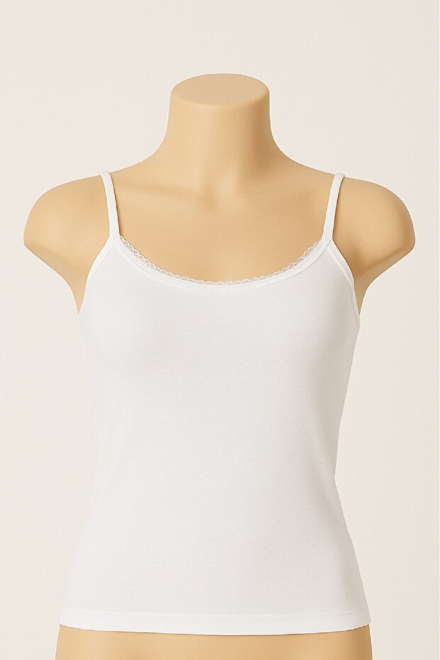 4 Pieces, 100% Organic Cotton, Women's Ribbed Undershirt with Rope Strap White, Ocs Certified