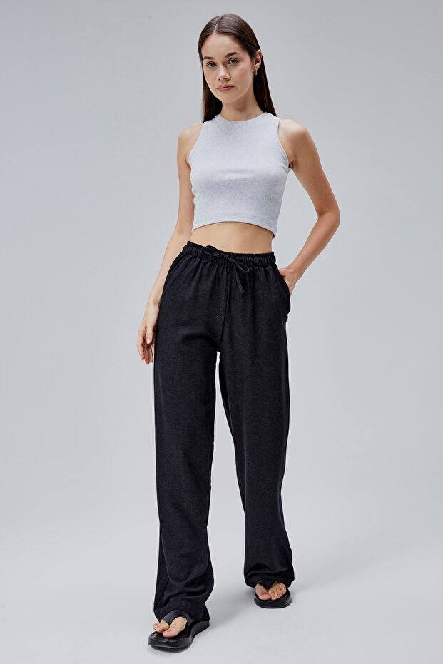 Loose Fit Linen Blend Women's Trousers
